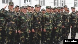 Armenia -- Soldiers lined on a parade ground.