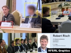 Un colaj de fotografii care par să-l înfățișeze pe Robert Risch, membru al parlamentului din Hamburg, la conferința de extremă dreapta din Sankt Petersburg, Rusia