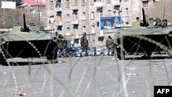 Armenia -- Armored vehicles patrol the streets of Yerevan, 02Mar2008
