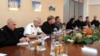 Armenia - Rear Admiral Mark Montgomery of the U.S. European Command (third from left) and other U.S. officials meet with Defense Minister Seyran Ohanian in Yerevan, 15Feb2012.