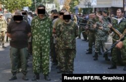 Soldați ucraineni capturați, puși de separatiști să defileze prin Donețk, 24 august 2014