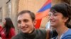 Armenia -- Tigran Arakelian is greeted by fellow opposition activists after his release from pre-trial detention.