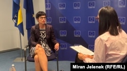 Єврокомісарка з питань розширення Марта Кос дає інтерв’ю Балканській службі Радіо Свобода. Сараєво, 23 вересня 2025 року