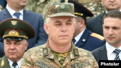 Nagorno-Karabakh - General Levon Mnatsakanian, the commander of the Karabakh Armenian army, attends an official ceremony in Stepanakert, 9May2016.