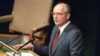 USA -- General Secretary of the Central Committee of the Communist Party of the USSR Mikhail Gorbachev makes a speech at 43rd session of the United Nations General Assembly
