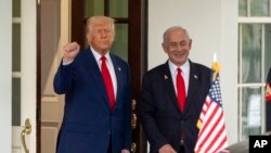 Прэзыдэнт ЗША Дональд Трамп і прэм’ер-міністар Ізраілю Біньямін Нэтаньягу ў Белым доме. Вашынгтон, 7 красавіка 2025 году