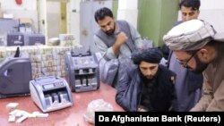 Талибы пересчитывают валюту и запасы золота, доставшиеся им в здании Центробанка Афганистана в Кабуле, 13 сентября 2021 года