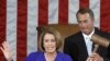 U.S. -- Outgoing House Speaker Nancy Pelosi yields the podium to incoming House Speaker John Boehner as he wields the speaker's gavel for the first time after being elected Speaker, Washington, DC, 05Jan2011