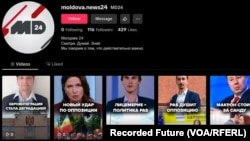 Colaj Recorded Future din canalul de TikTok al MD24, un post de televiziune rusesc țintind în moldovenii vorbitori de rusă, folosit în operațiuni de influență